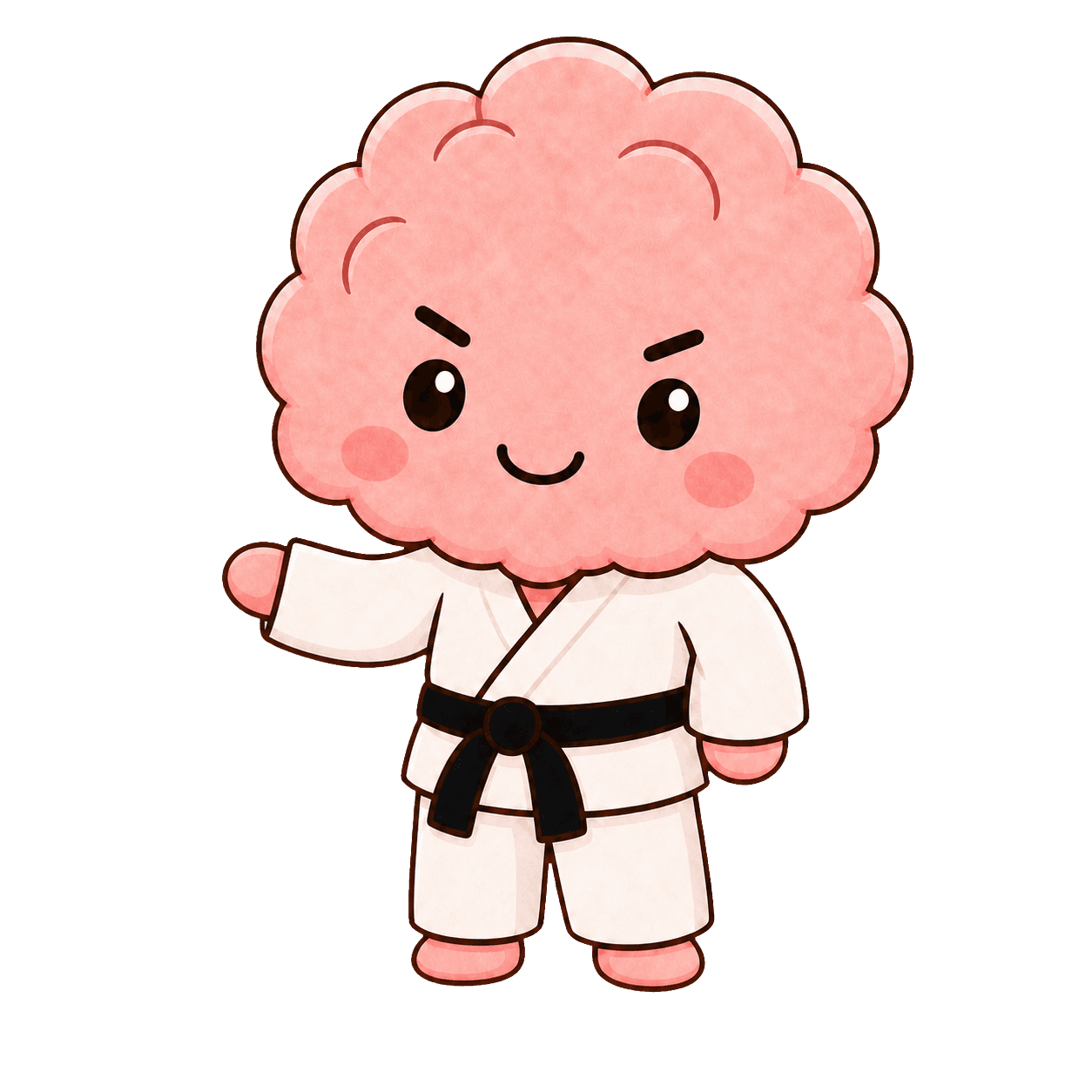 Dojii brain mascot in a white gi welcoming you